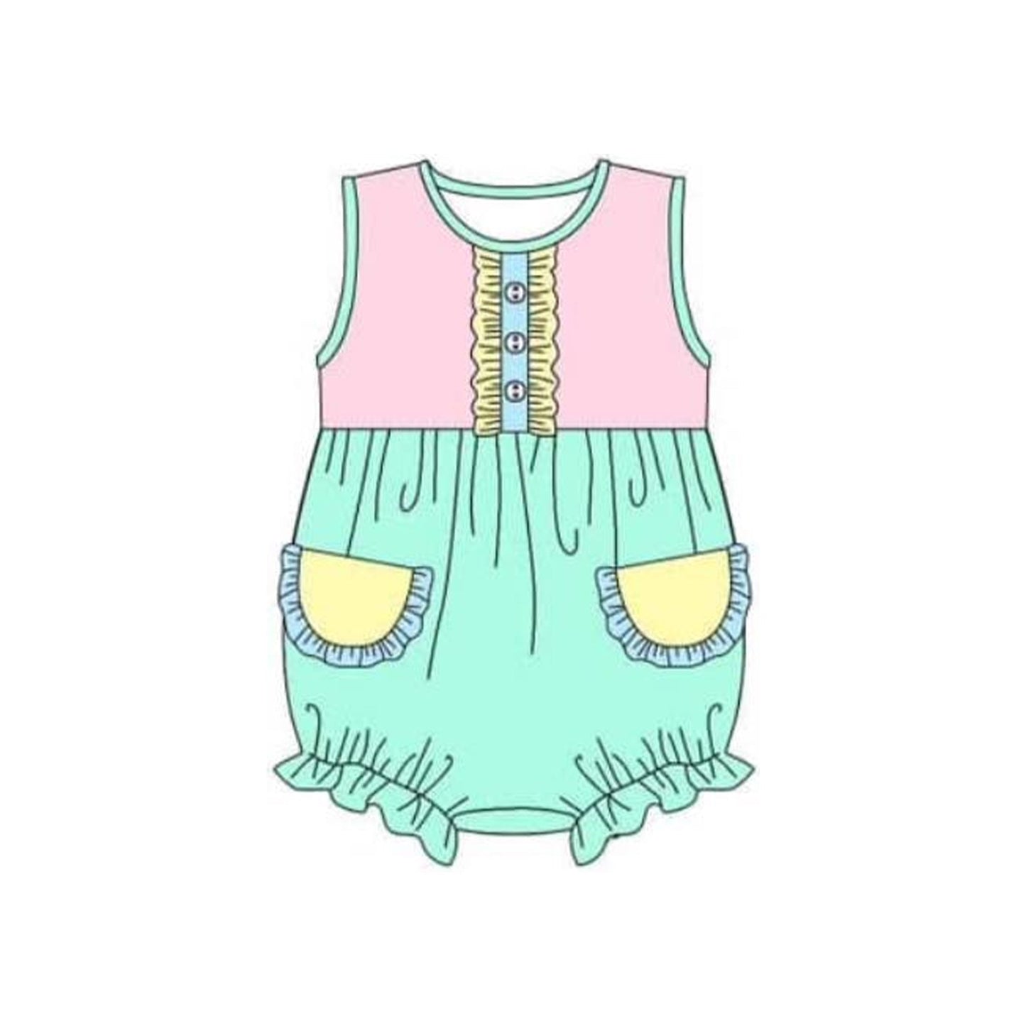 Preorder Baby Girl Sleeveless Pockets Colorful Bubble Romper ( Moq 5 )