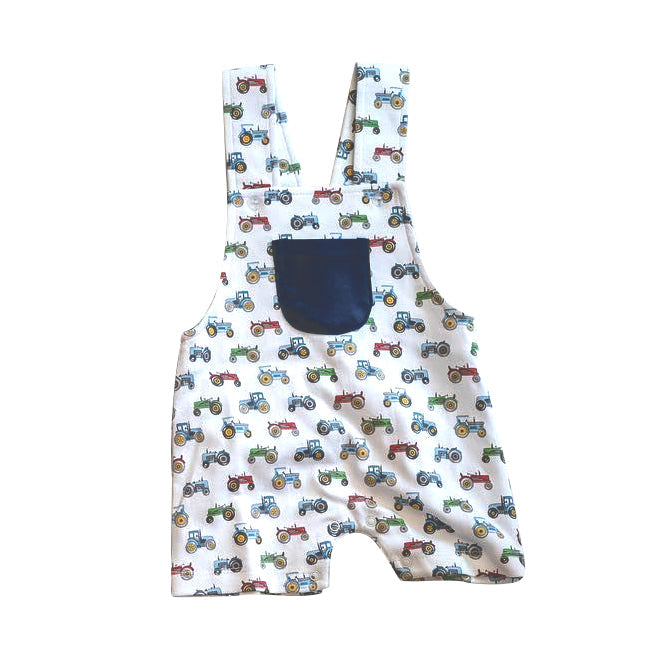 Preorder Baby Boy Sleeveless Tractors Pocket Romper ( Moq 5 )