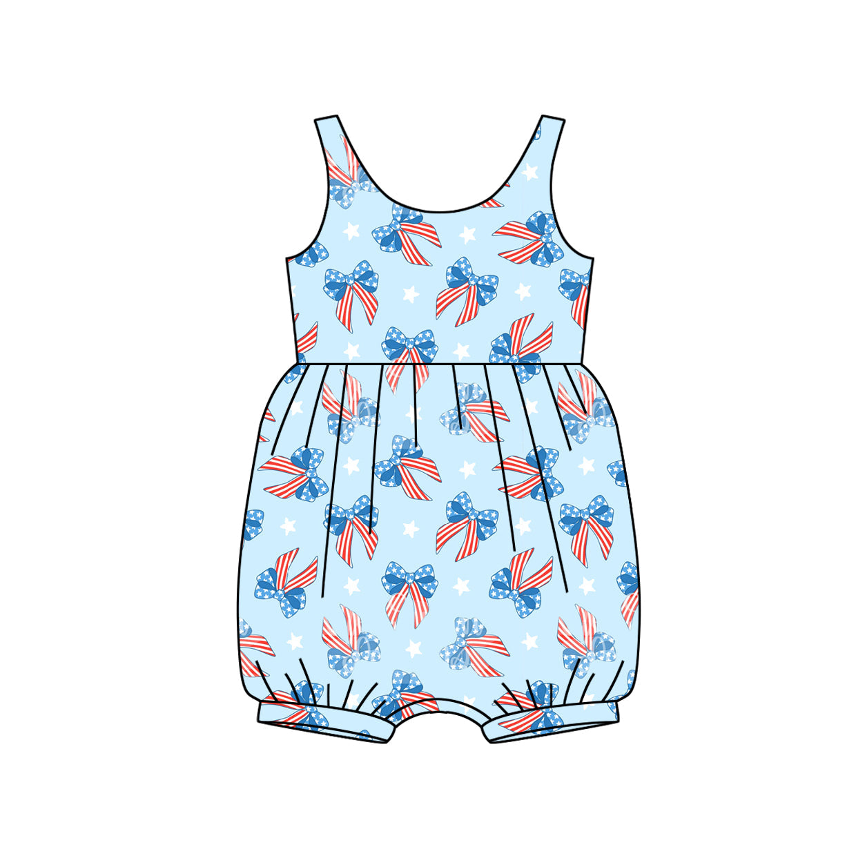 Baby Girl Sleeveless July 4th Bows Romper RTS