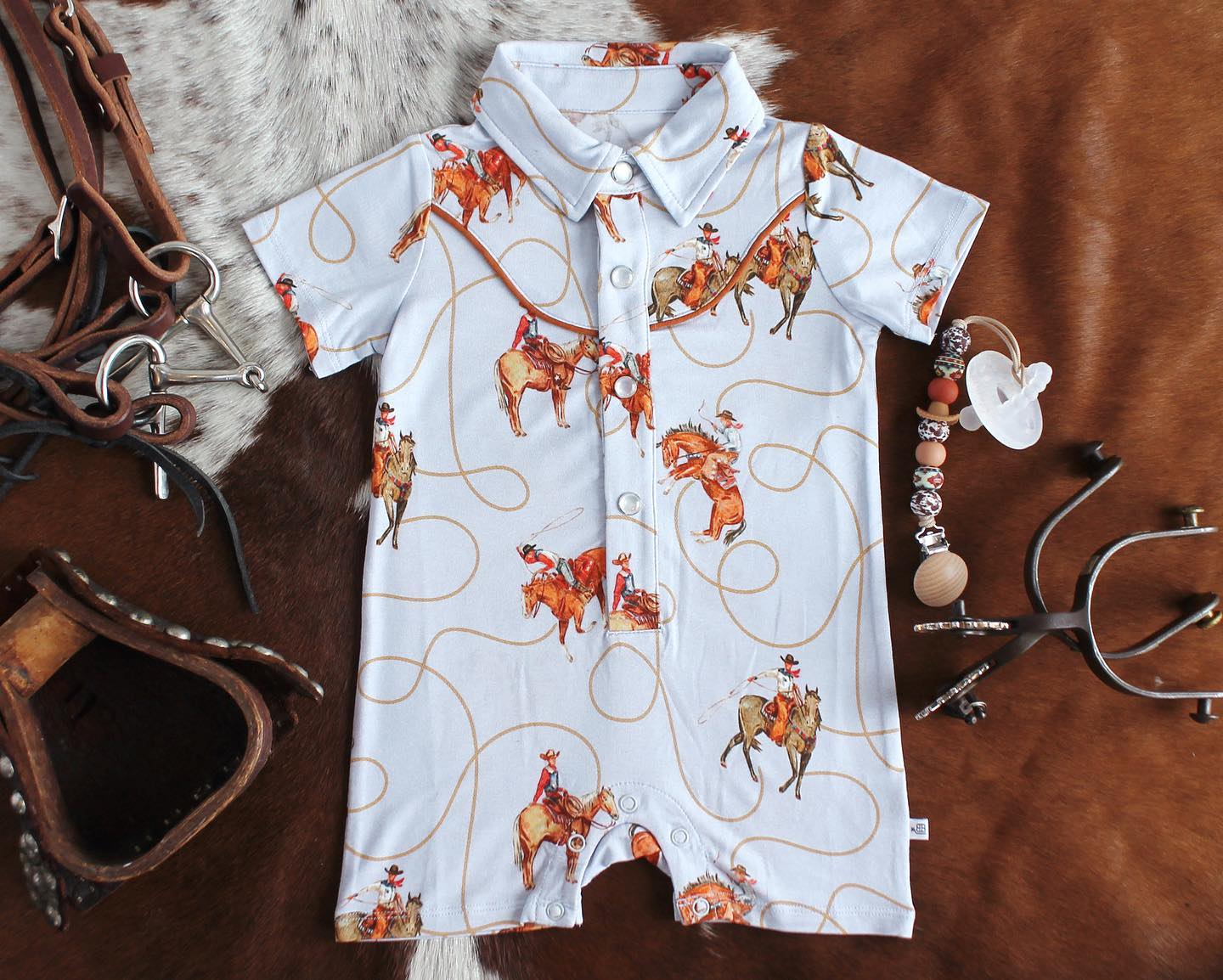 Preorder Baby Boy Infant Western Rodeo Cowboy Romper ( Moq 5 )