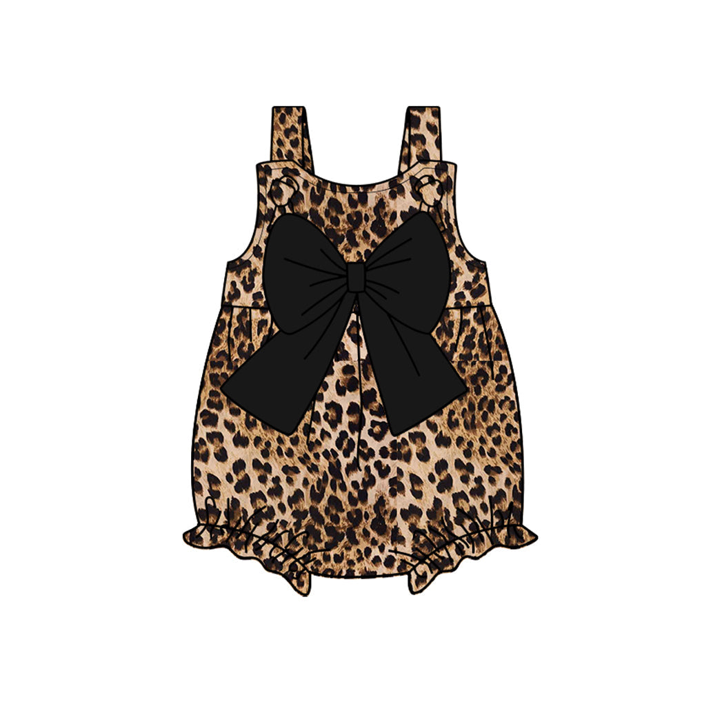 Preorder Baby Girl Infant Leopard Black Bow Straps Romper ( Moq 5 )