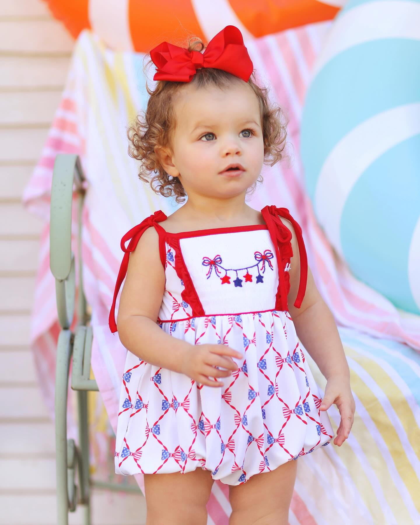 preorder Baby Girl Infant July 4th Stars Bows Bubble Romper ( Moq 5 )