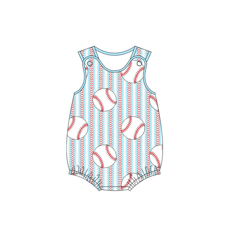 RTS Baby Boy Infant Sleeveless Baseball Stripes Bubble Romper