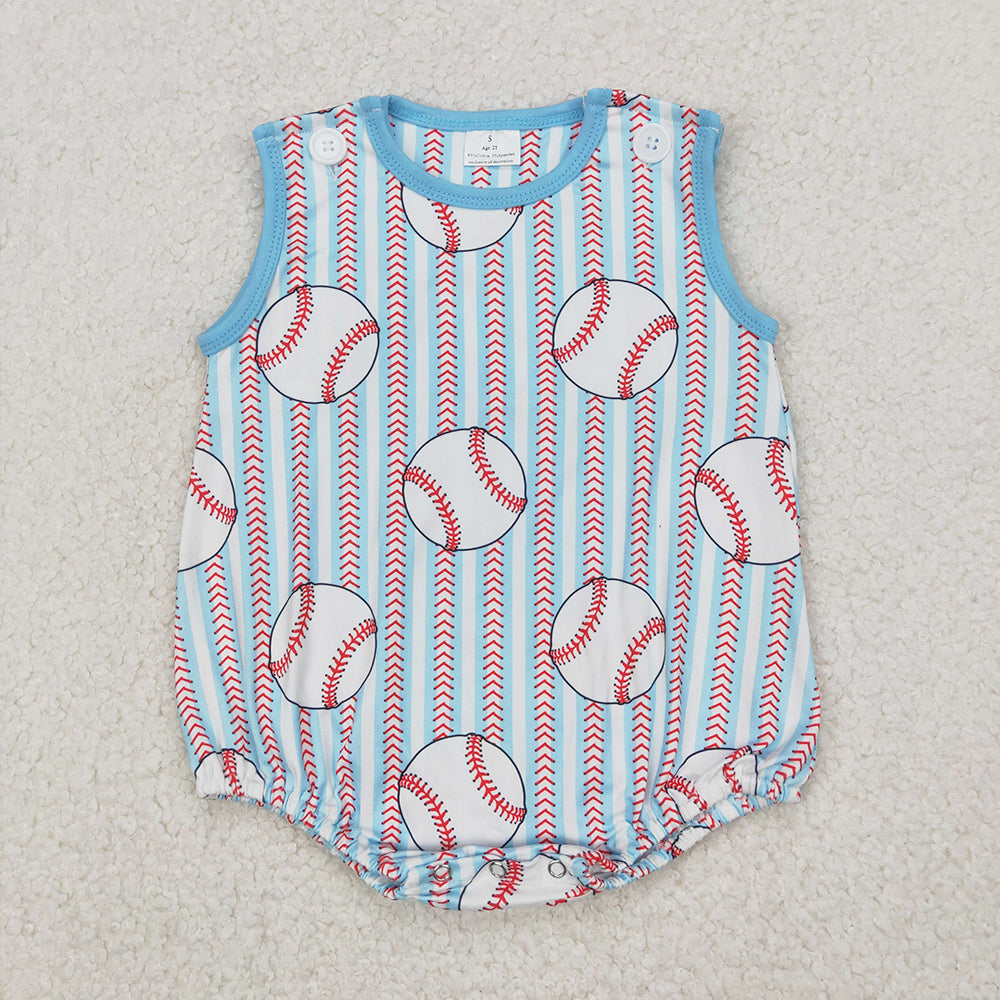 Baby Boy Baseball Stripes Sibling Blue Romper Outfit Clothes RTS