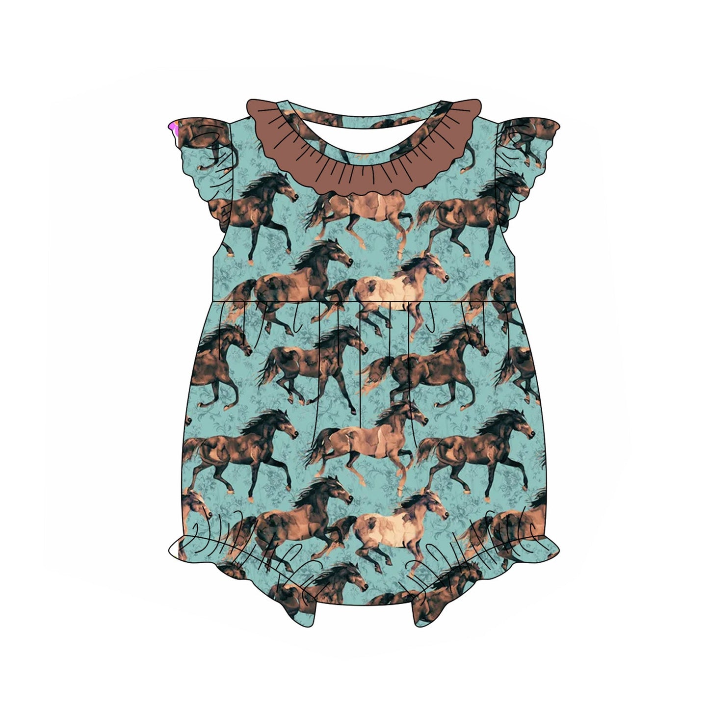 Preorder Baby Girl Infant Summer Western Horse Bubble Romper ( Moq 5 )