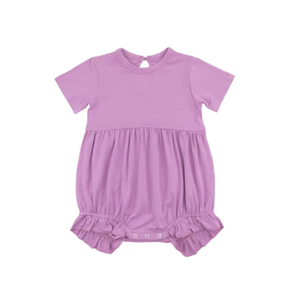 Preorder Baby Girl Infant Short Sleeves Purple Cotton Bubble Romper ( Moq 5 )