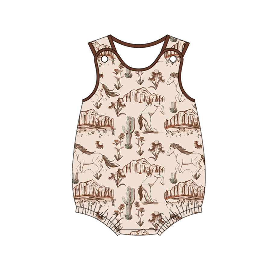 Preorder Baby Boy Infant Western Horse Cactus Bubble Romper ( Moq 5 )