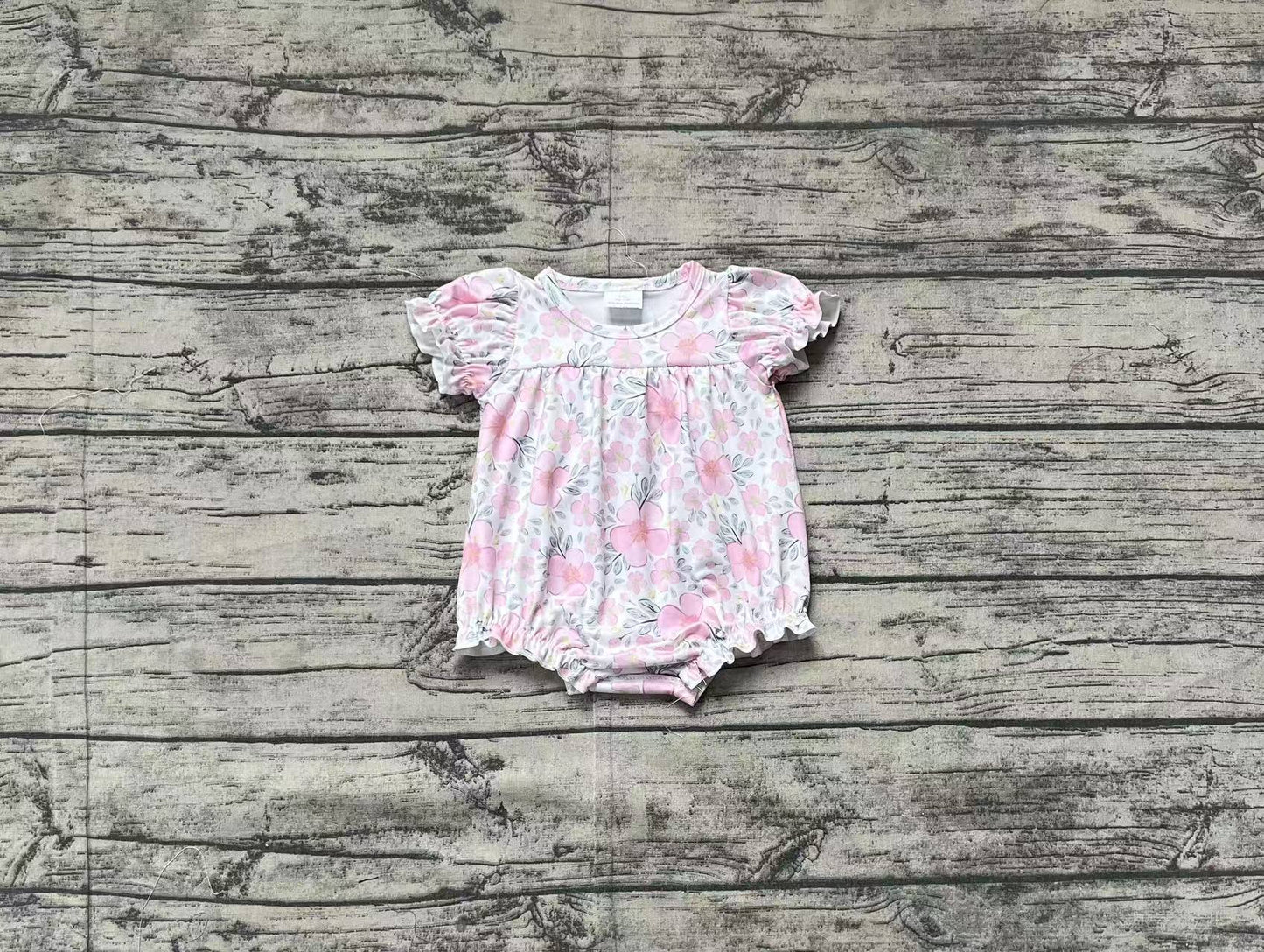 Baby Girl Infant Short Sleeves Flower Bubble Pink Romper RTS