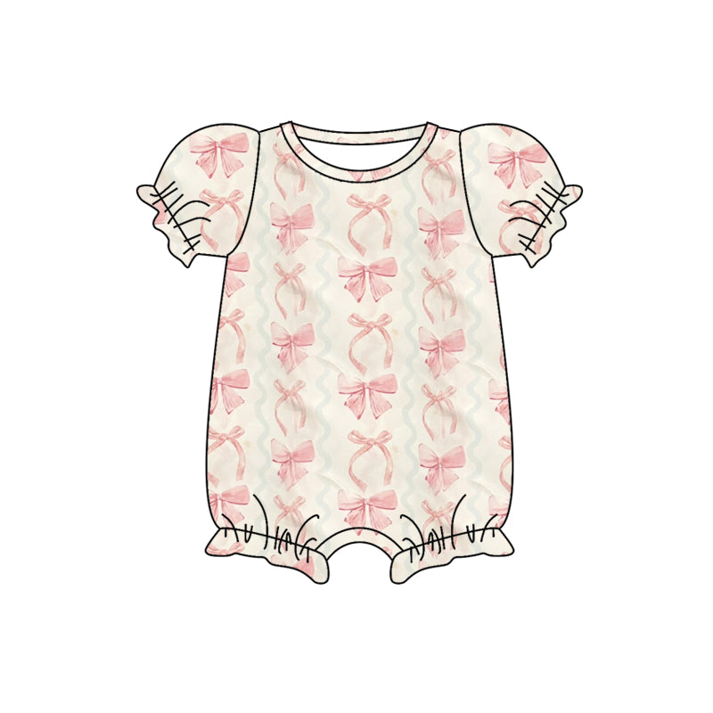 Preorder Baby Girl Infant Short Sleeves Bows Bubble Romper ( Moq 5 )