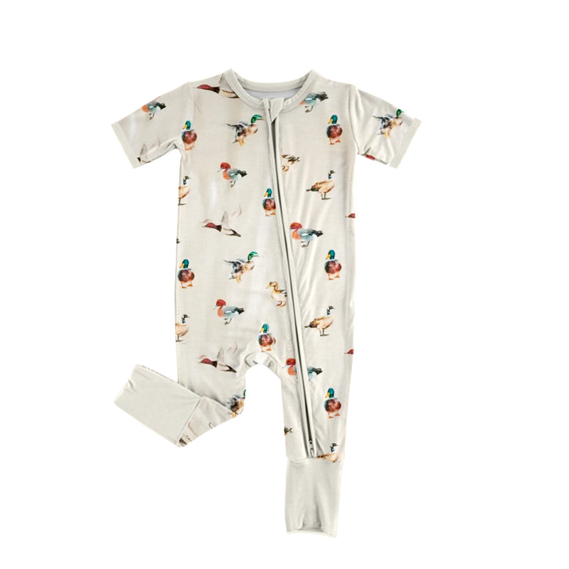 Preorder Baby Boy Infant Short Sleeves Ducks Hunting Zipper Romper ( Moq 5 )