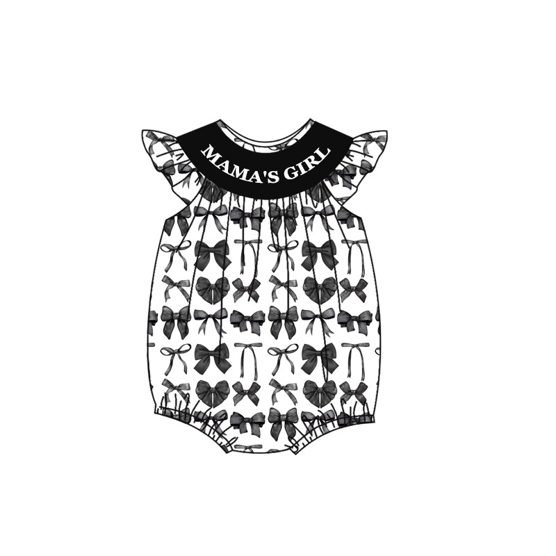 Preorder Baby Kids Infant Mama's Girl Black Bows Bubble Romper ( Moq 5 )