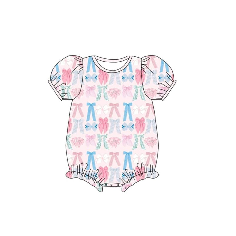 Preorder Baby Girl Infant Short Sleeves Colorful Bows Bubble Romper ( Moq 5 )