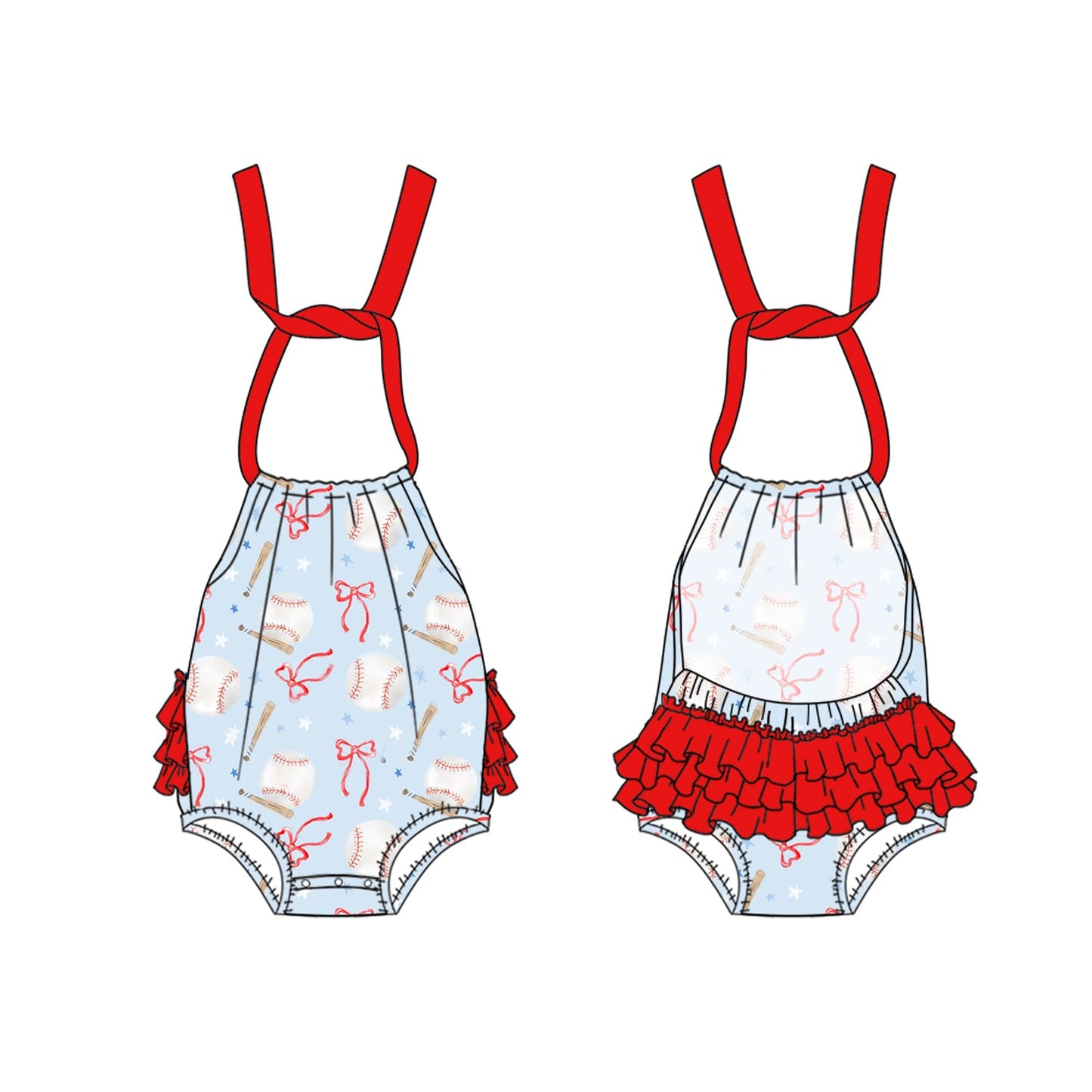 Preorder Baby Girl Infant Halter Baseball Bows Romper ( Moq 5 )