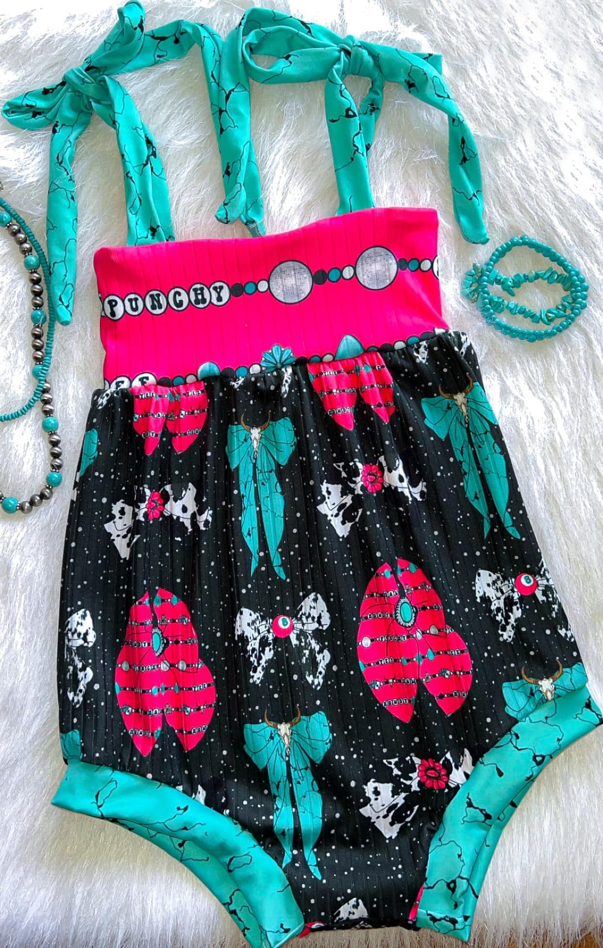 Preorder Baby Girl Infant Straps Bows Western Romper ( Moq 5 )