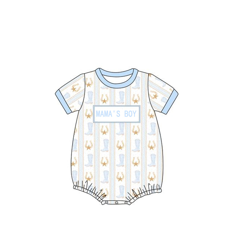 Preorder Baby Kids Infant Mama's Boy Western Boots Bubble Romper ( Moq 5 )