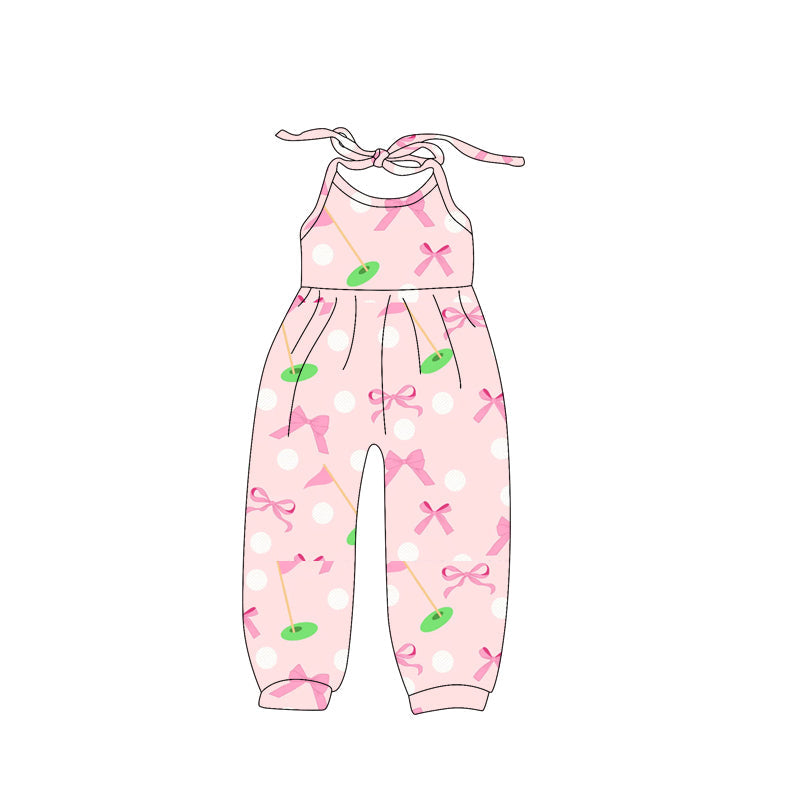 Preorder Baby Girl Halter Golf Bows Pink Pants Jumpsuit ( Moq 5 )
