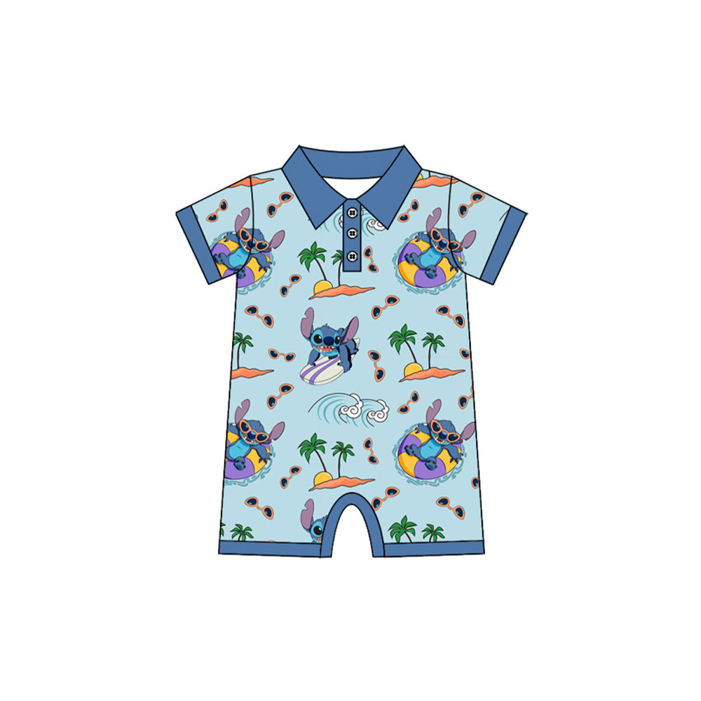 Preorder Baby Boy Infant Short Sleeves Cartoon Blue Romper ( Moq 5 )