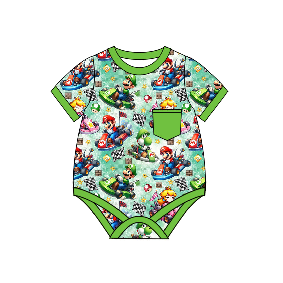 Preorder Baby Boy Infant Short Sleeves Cartoon Game Green Bubble Romper ( Moq 5 )