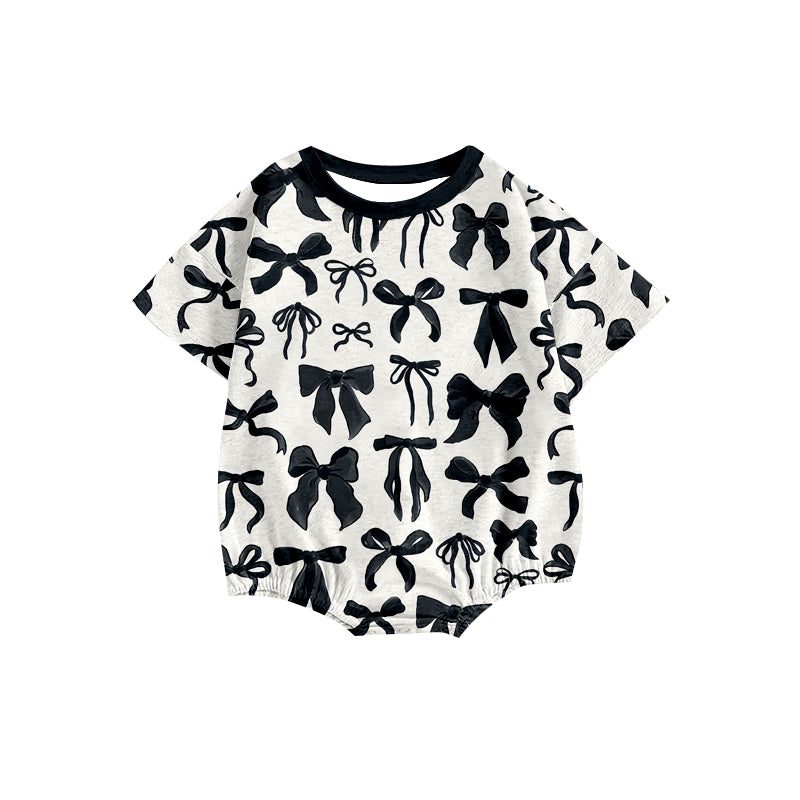Baby Girl Infant Short Sleeves Black Bows Bubble Romper RTS