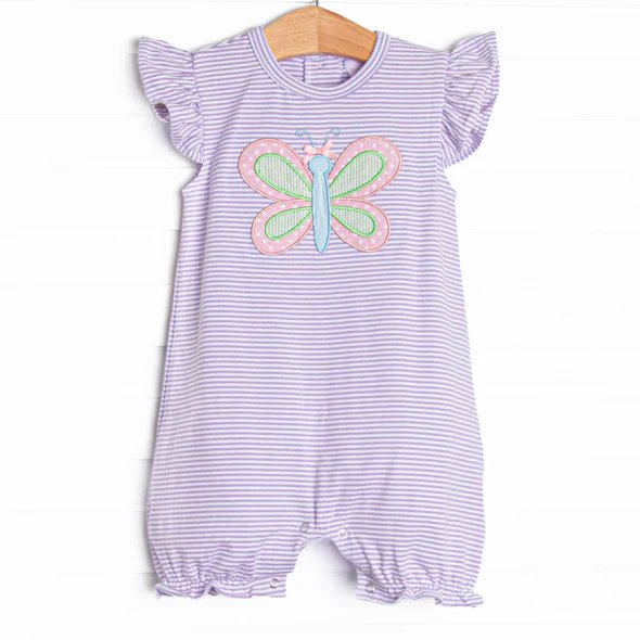 Preorder Baby Girl Infant Short Sleeves Butterfly Purple Stripes Romper ( Moq 5 )