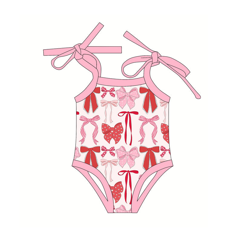 Preorder Baby Girl Infant Straps Pink Bows Bubble Romper ( Moq 5 )