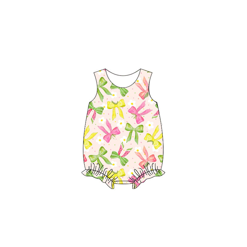 Preorder Baby Girl Infant Sleeveless Watermelon Bows Bubble Romper ( Moq 5 )