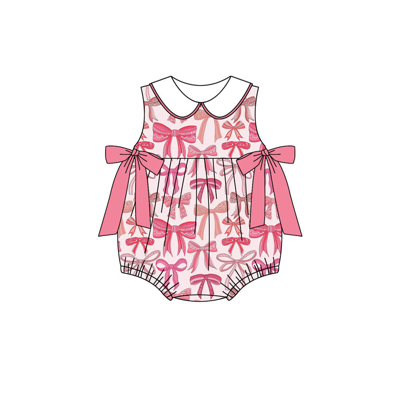 Preorder Baby Girl Infant Sleeves Pink Bows Bubble Romper ( Moq 5 )
