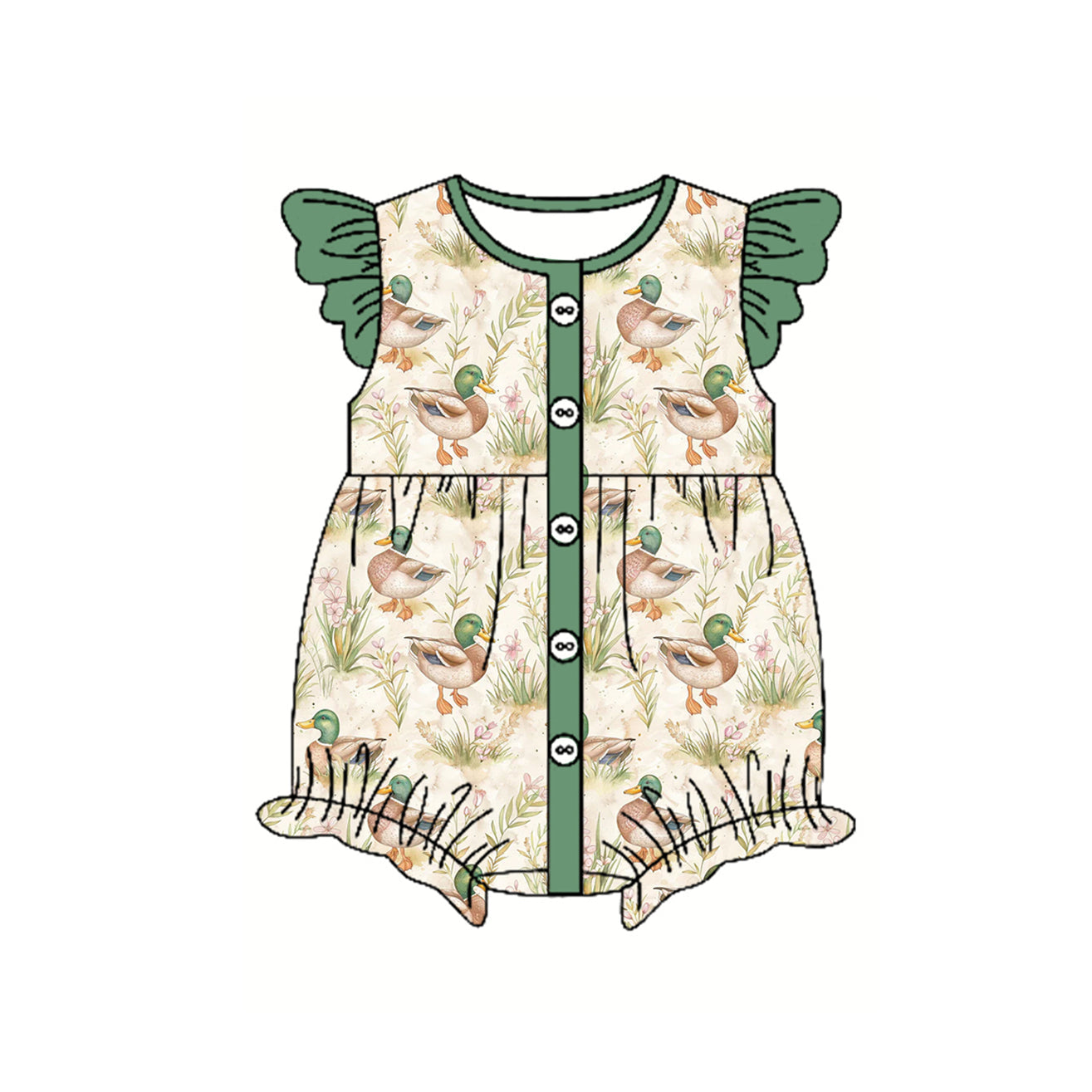 Preorder Baby Girl Infant Ducks Flower Ruffles Bubble Romper ( Moq 5 )