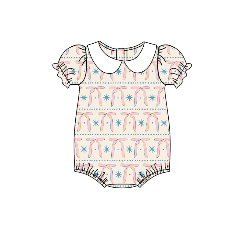 Preorder Baby Girl Infant Short Sleeves Bows Bubble Romper ( Moq 5 )