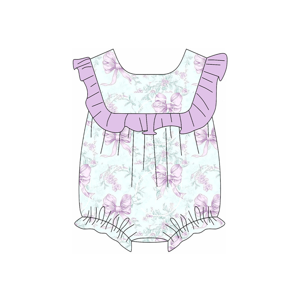Preorder Baby Girl Infant Flutter Sleeves Purple Flower Romper ( Moq 5 )