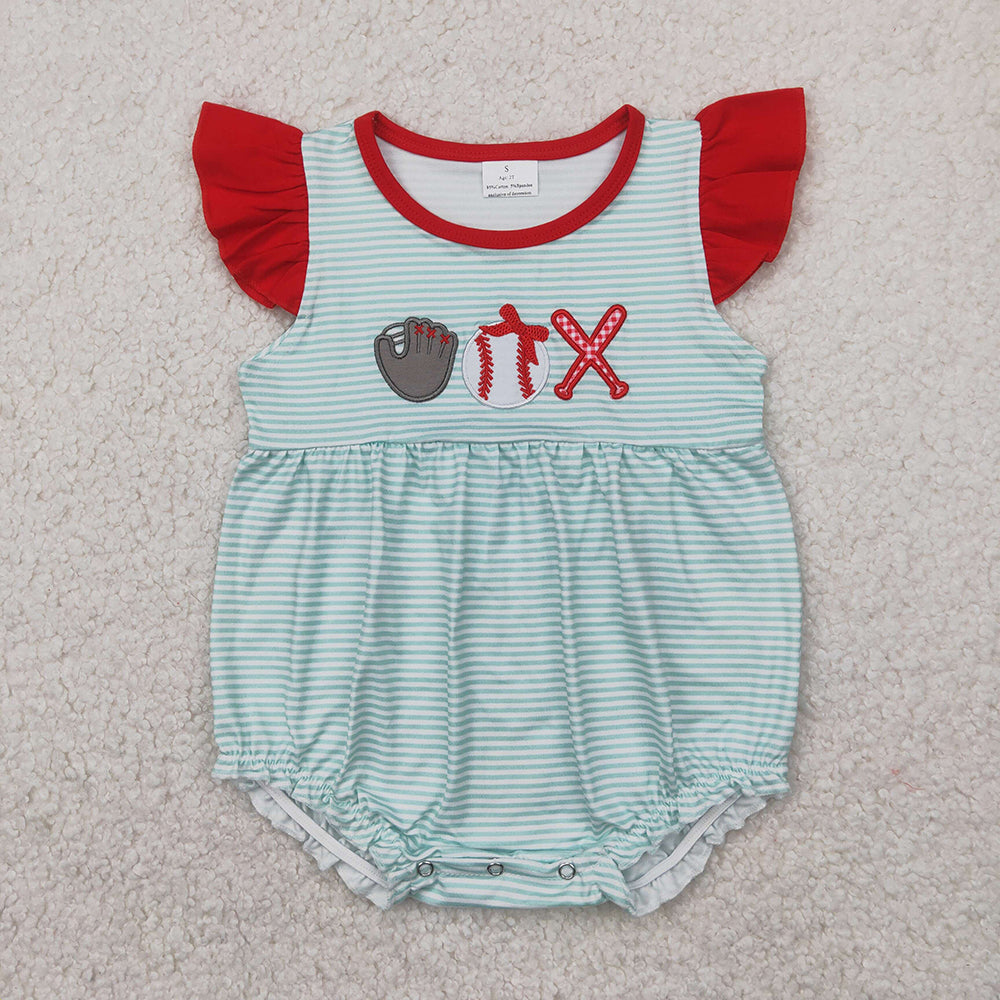 Baby Girl Short Sleeves Embroidery Baseball Sibling Romper Clothes Set RTS