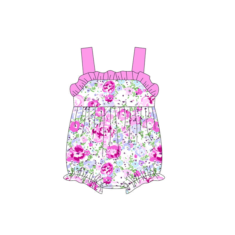 Preorder Baby Girl Infant Strap Floral Ruffle Bubble Romper ( Moq 5 )