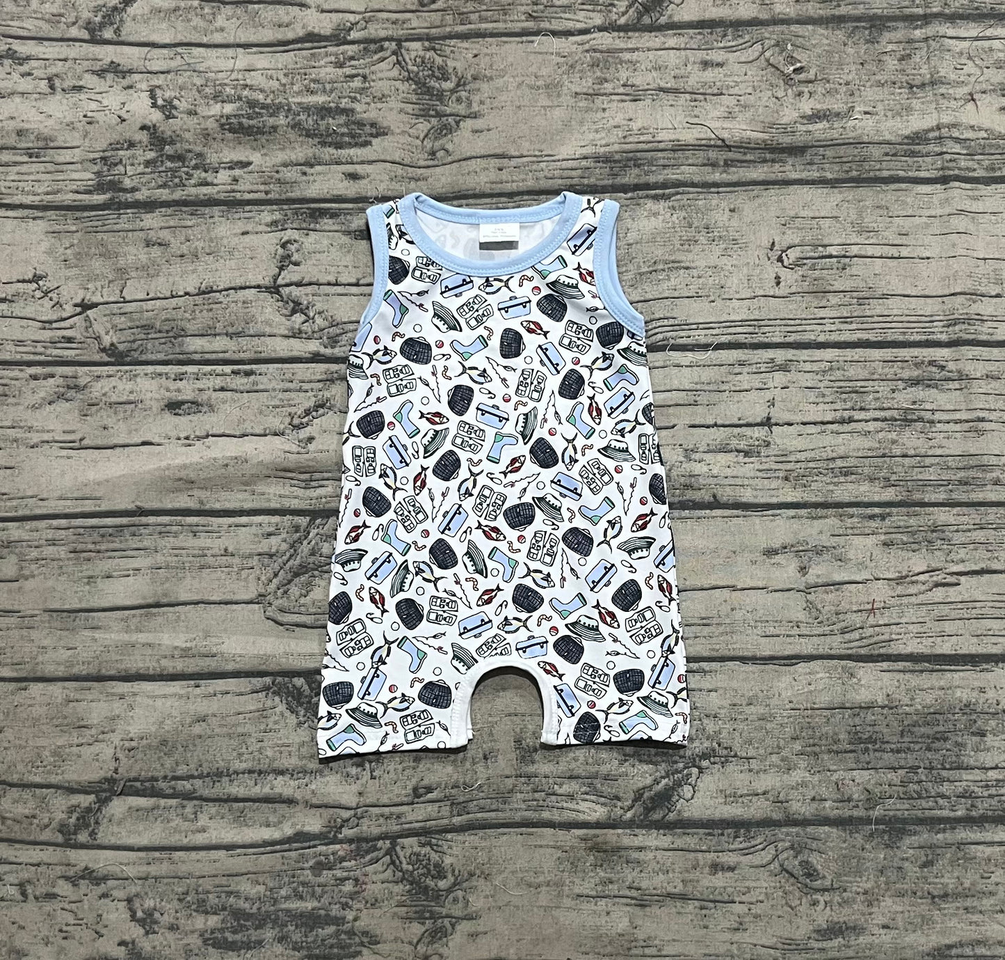 Preorder Baby Boy Infant Sleeveless Fishing Buttons Summer Romper ( No moq )