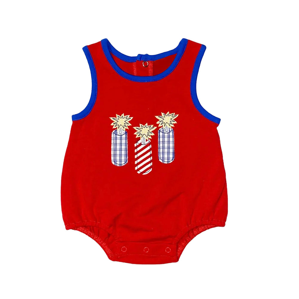 Preorder Baby Boy Infant Sleeveless Fireworks 4th Of July Red Romper ( Moq 5 )