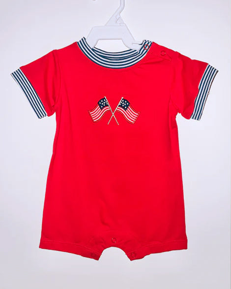 Preorder Baby Boy Infant Short Sleeves Flags 4th Of July Red Romper ( Moq 5 )