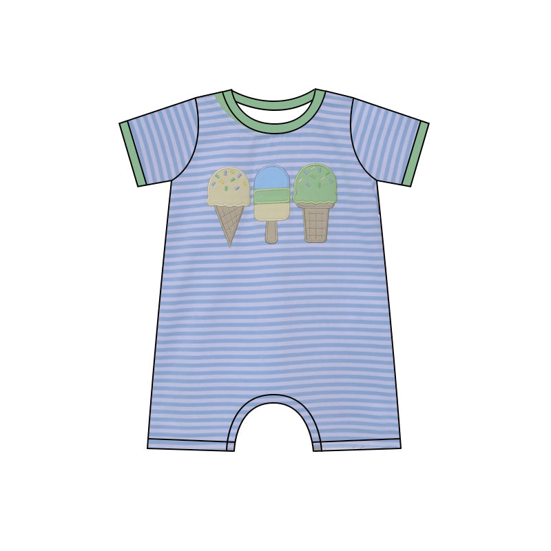 Preorder Baby Boy Infant Short Sleeves Ice Cream Blue Stripes Romper ( Moq 5 )