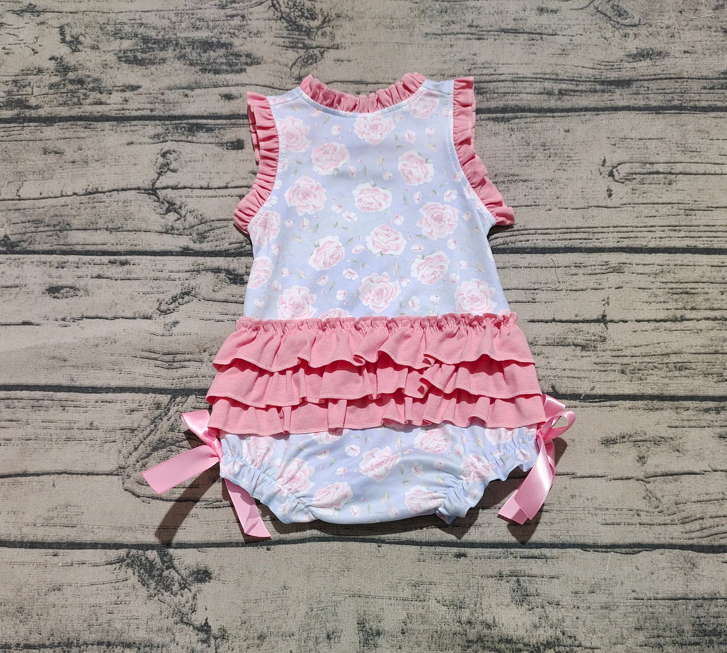 Baby Girl Infant Sleeveless Little Sister Floral Bows Bubble Romper RTS