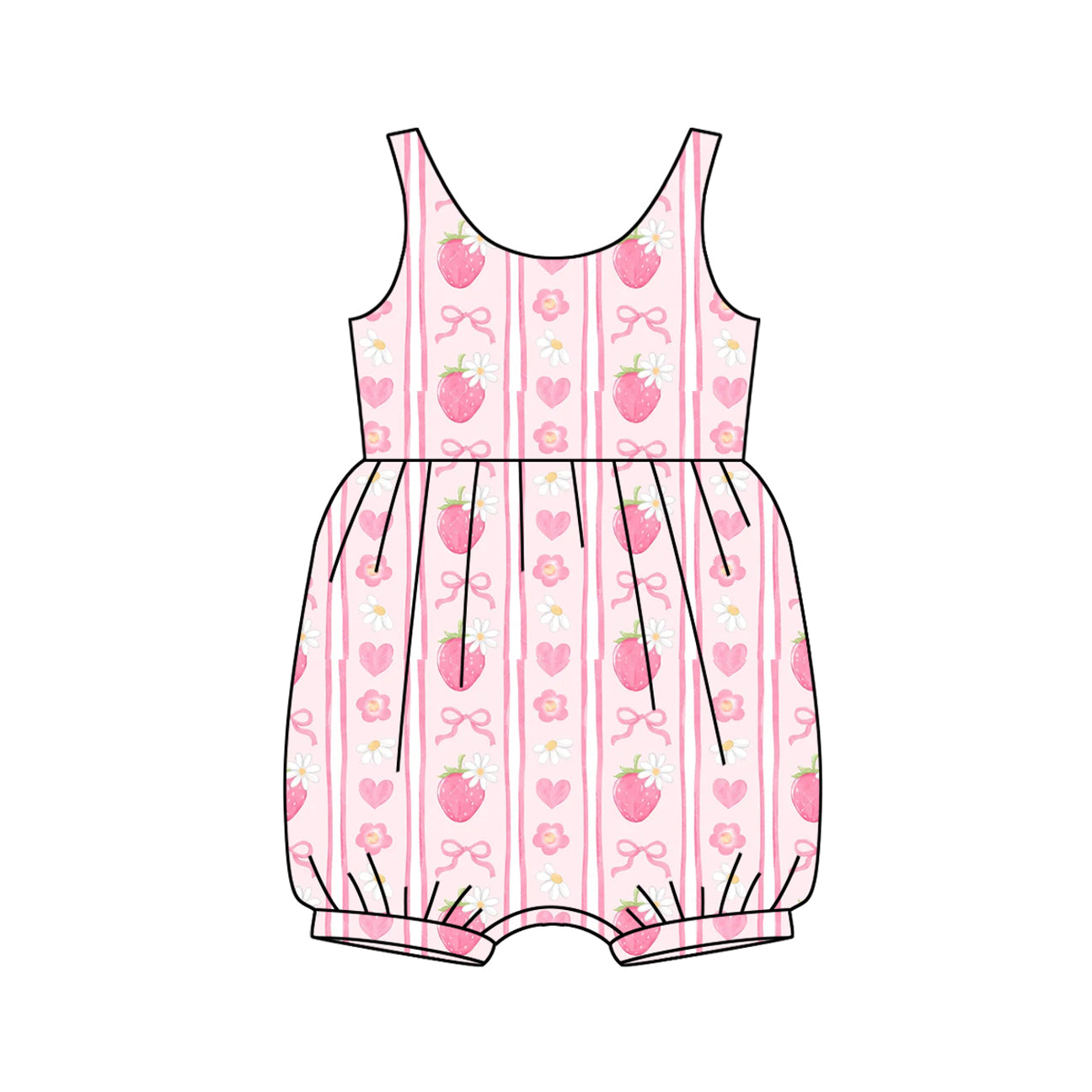Preorder Baby Girl Infant Sleeveless Bows Strawberry Stripes Pink Romper ( Moq 5 )