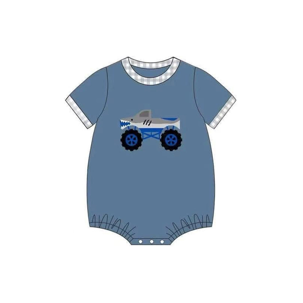 Preorder Baby Boy Infant Blue Short Sleeves Shark Bubble Romper ( Moq 5 )