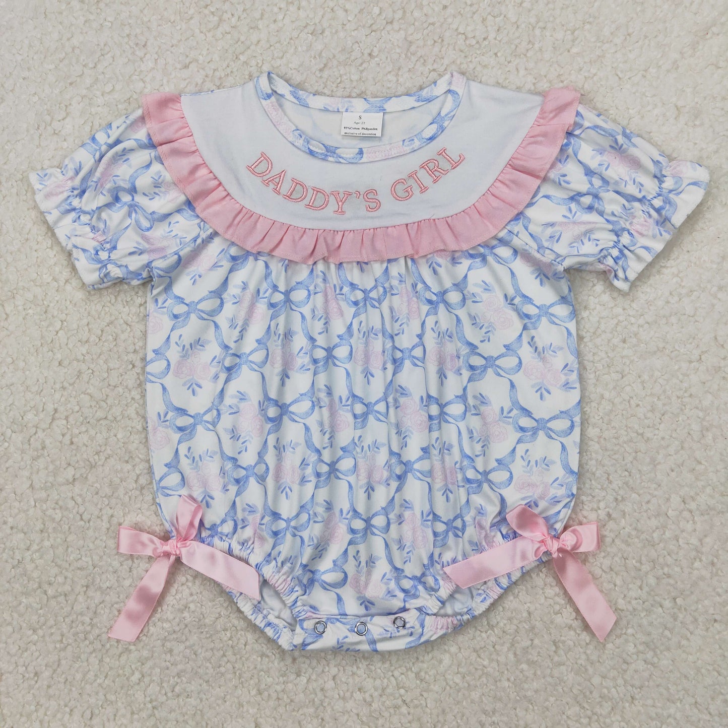 Baby Kids Short Sleeves Embroidery DADDY'S GIRL Bows Floral Sibling Dress Romper RTS