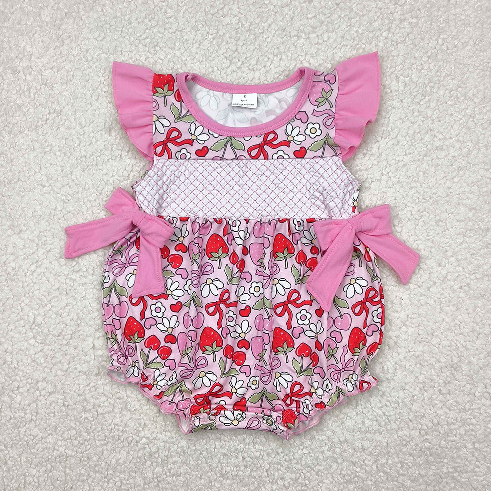 Baby Girl Infant Short Sleeves Embroidery Plaid Bows Flower Sibling Romper RTS