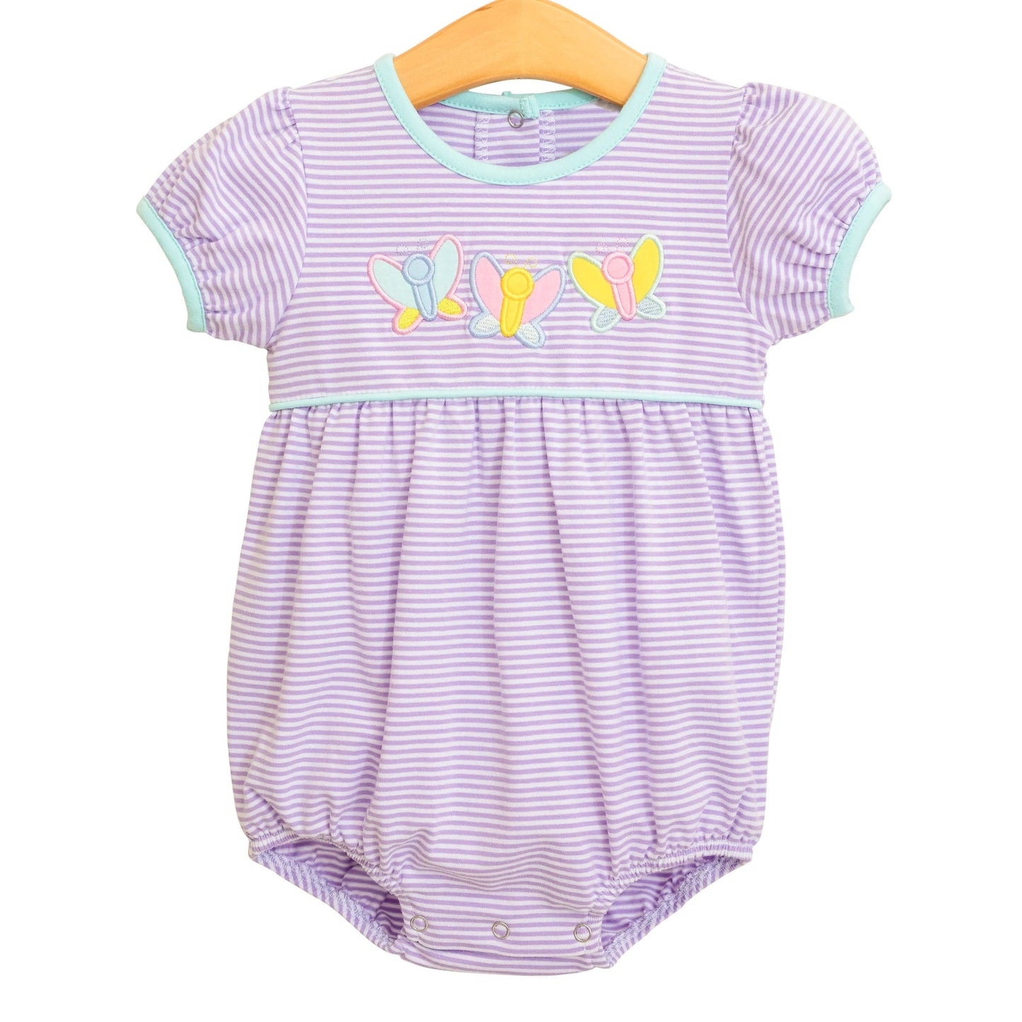 Preorder Baby Girl Infant Short Sleeves Butterfly Purple Stripes Bubble Romper ( Moq 5 )
