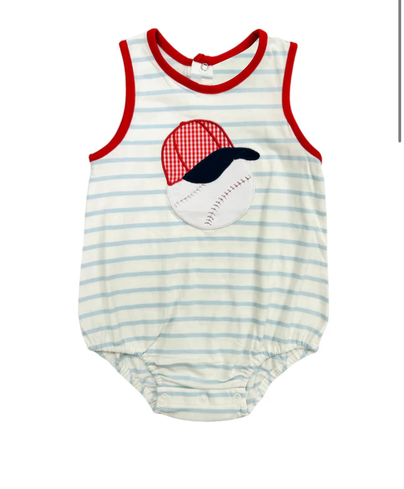Preorder Baby Boy Sleeveless Baseball Stripes Bubble Romper ( Moq 5 )