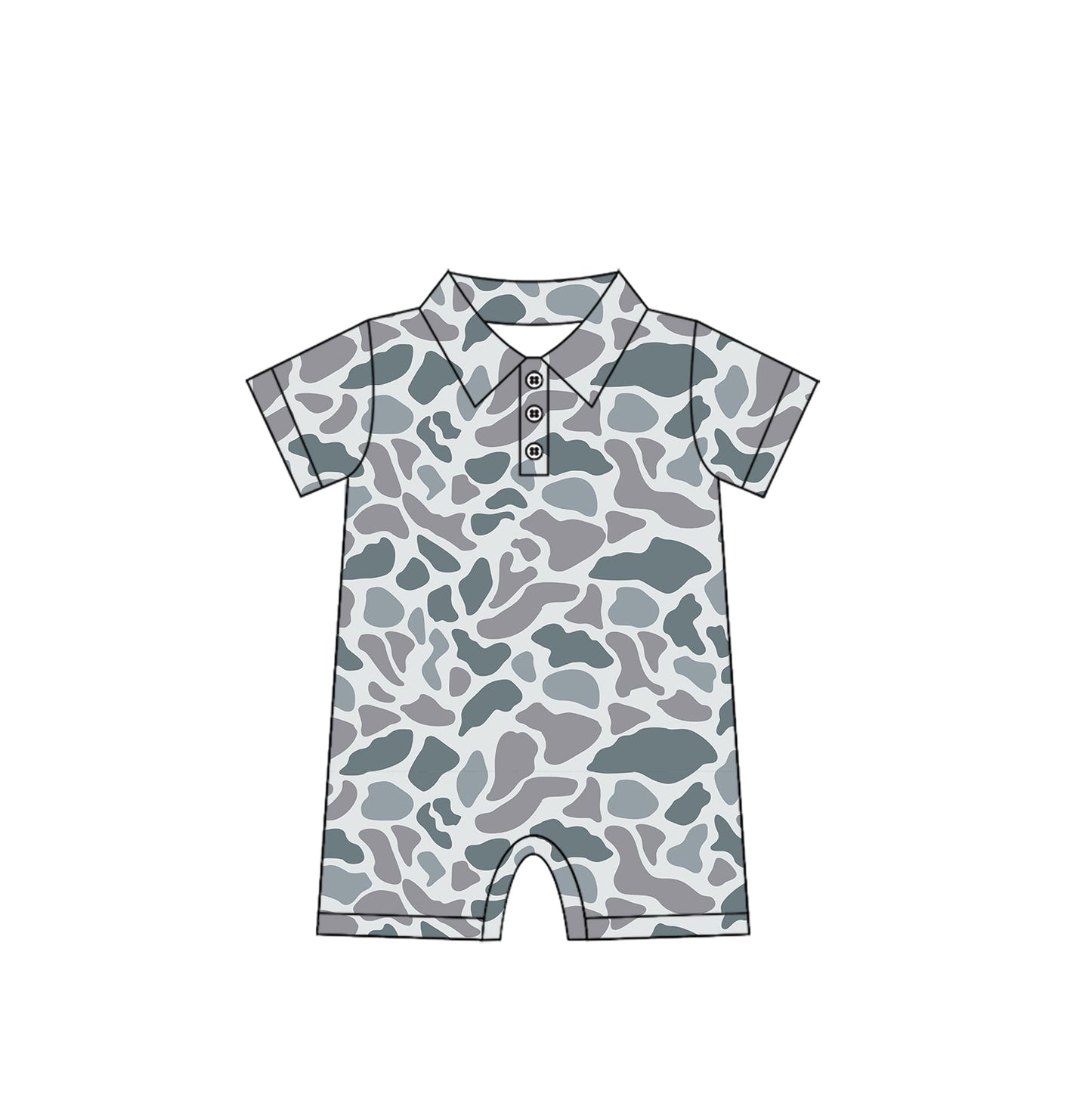 Baby Boy Infant Short Sleeves Grey Camo Buttons Romper RTS