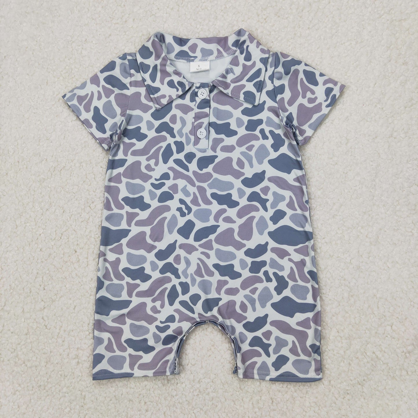 Baby Boy Short Sleeves Grey Camo Buttons Shirt Sibling Tops Romper RTS