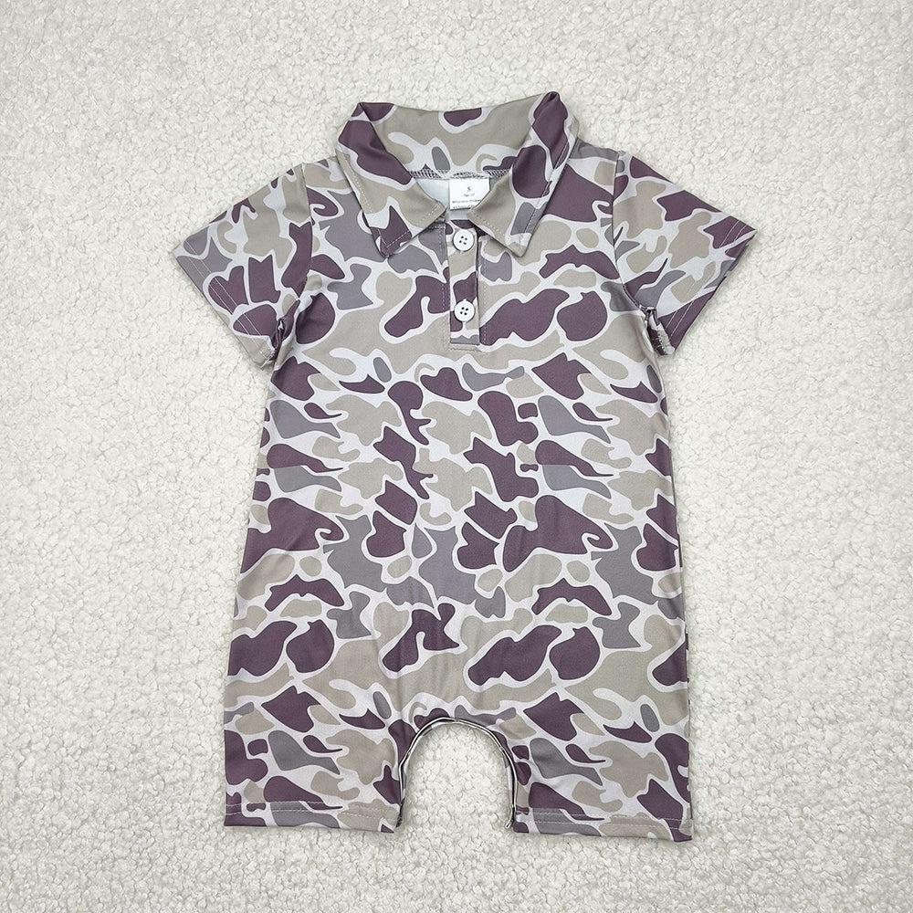 Baby Boy Infant Short Sleeves Camo Buttons Sibling Summer Romper RTS