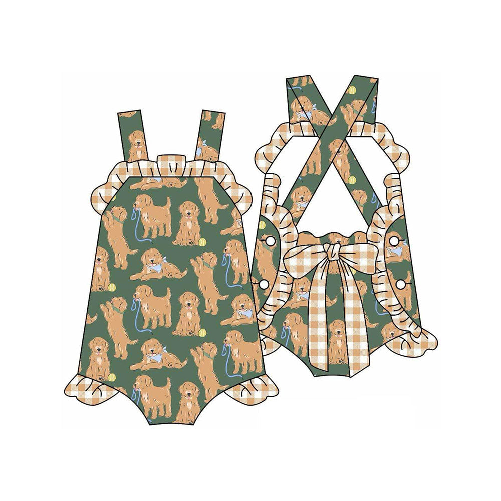 Baby Girl Infant Sleeveless Dogs Bow Bubble Romper RTS