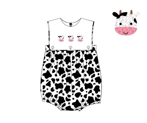 Preorder Baby Kids Infant Sleeveless Farm Cow Bubble Romper ( Moq 5 )