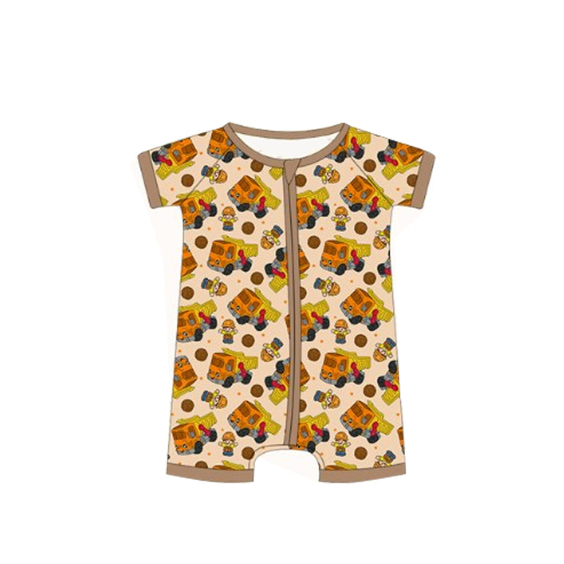 Preorder Baby Boy Infant Short Sleeves Scarecrow Trucks Zipper Romper ( Moq 5 )