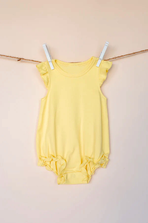 Preorder Baby Girl Infant Yellow Short Sleeves Bubble Cotton Romper ( Moq 5 )